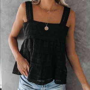 Monterey crochet eyelet tank in black - M